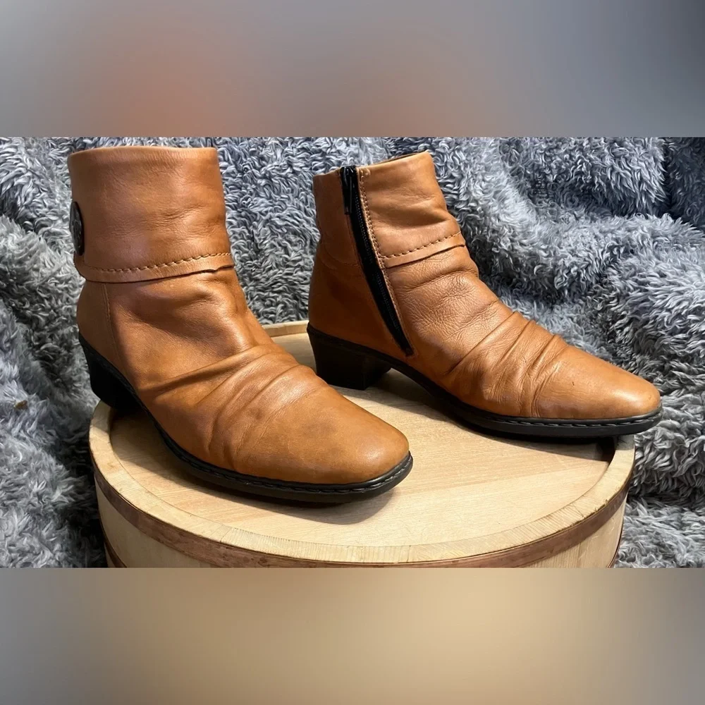 Rieker Kendra Ladies Slouch Ankle Zipper Boot Booties Brown Tan Size EU 37/ US 6